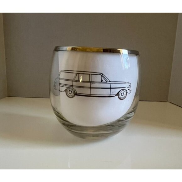 Vintage Chevrolet 1963 Promotional Roly Poly Whiskey Glasses Set Of 4 MCM - Picture 7 of 7